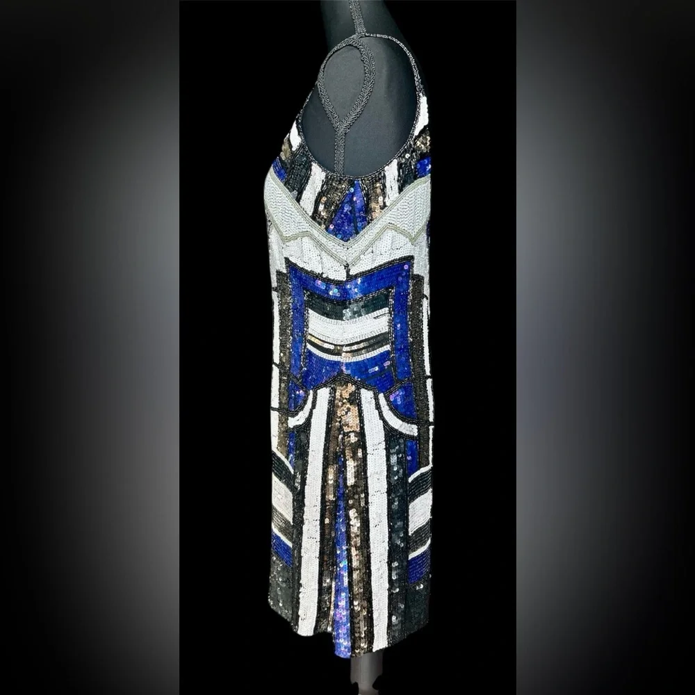 Parker Hayden Art-Deco Flapper Style Beaded Sequin Mini-Dress, 8/10 - Picture 6 of 10